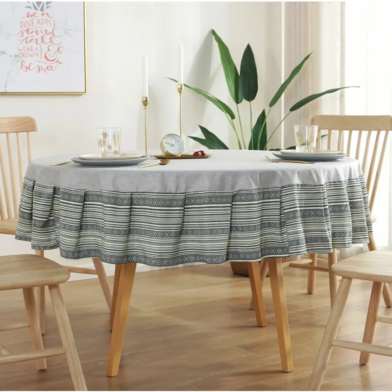 Simple Table Cloth Bohemian Ethnic Round Waterproof Tablecloth Solid Color Cotten Dining Table Cover Mantel Mesa Coffee Table