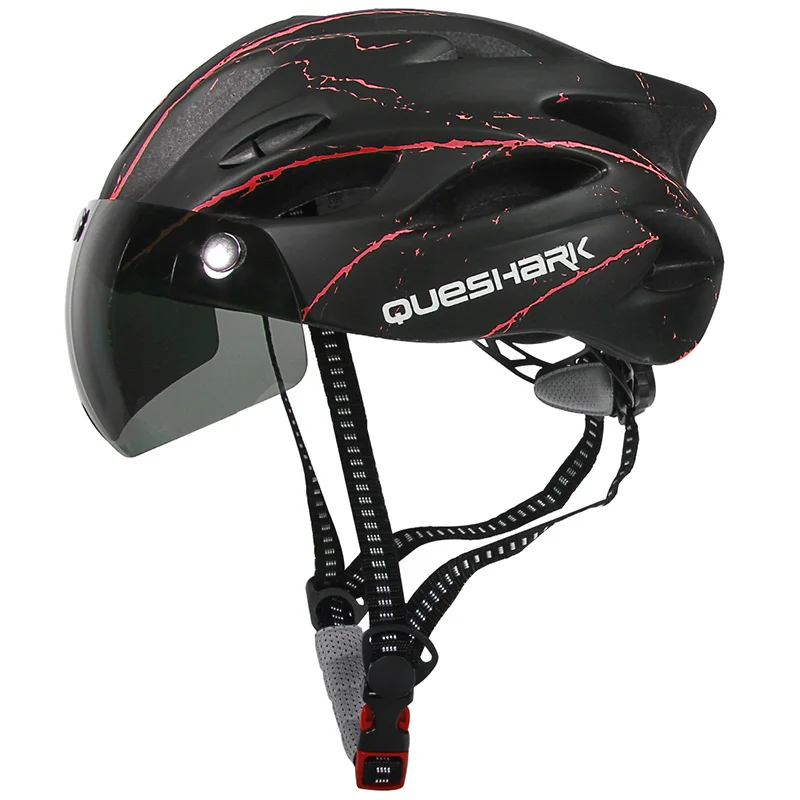 Велосипедный шлем Queshark, ультралегкий велосипедный шлем с рисунком, велосипедные шлемы для езды на горной дороге, велосипедные шлемы с очками - Цвет: Black Red