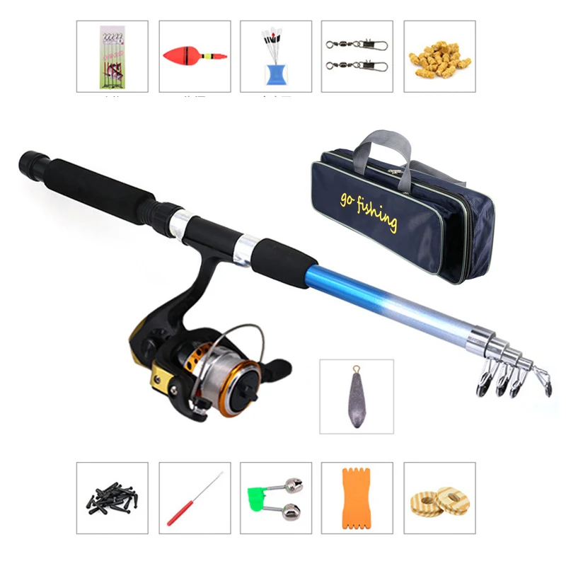 

New telescopic fishing rod set Fishing Rod Combo and Reel Full Kit Portable Lures Hooks Jig Head Fishing Storage Bag Hot Sale