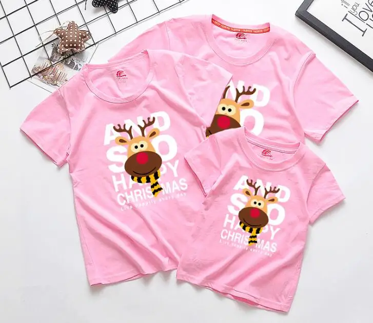 Pink Одинаковая одежда для семьи футболка с рождественским оленем для мамы и дочки одежда для папы и сына семейная Футболка с принтом мама и я - Цвет: Pink