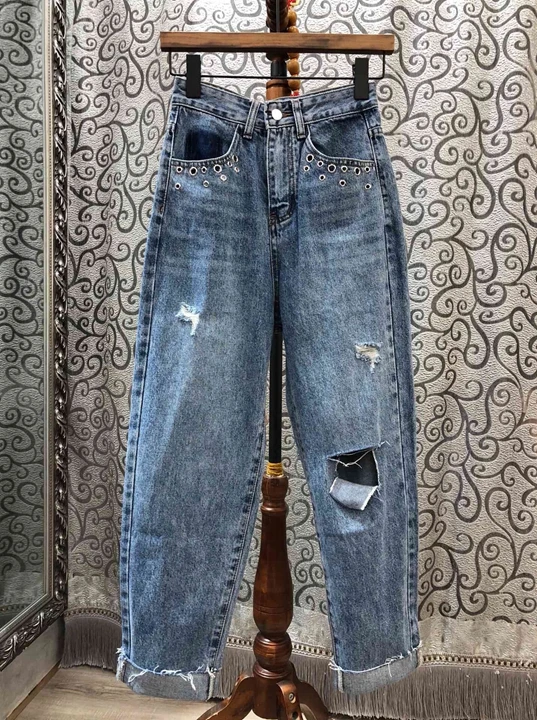 

2019 Early Autumn New Female Symmetrical Pocket, Single Knee Hole Decoration, Variety Jeans and Leisure Pants 807