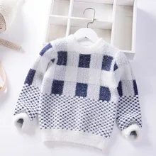 Свитер для малышей Новинка года, корейский кашемировый свитер для мальчиков, зимний теплый пуловер в клетку модная детская одежда для девочек топ для малышей возрастом от 2 до 7 лет