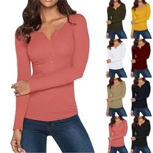 Best Offers Autumn Spring Womens V Neck Shirts Long Sleeve Solid Button Down Slim Fit Basic T-shirts Tops Tees 2020 women fashion clothing Best Offers Autumn Spring Womens V Neck Shirts Long Sleeve Solid Button Down Slim Fit Basic T-shirts Tops Tees 2020 women fashion clothing