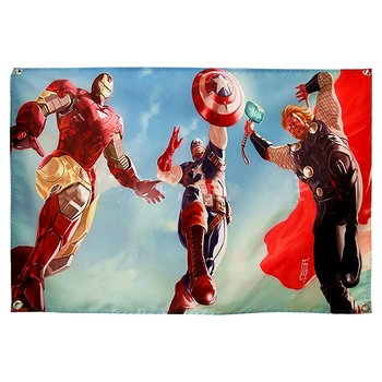 

Iron Man Captain America Thor Hollywood Movie Flag Banner Wall Stickers Tapestry Wall Hanging Illustration Printed Wall Decor