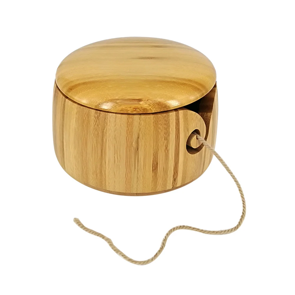 

Knitting Tool Non Slip Holes Wooden With Lid Home Swirl Holder Crochet Needlework Organizer Smooth Yarn Bowl Storage