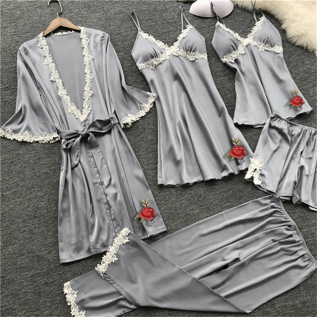 Сексуальная Женская пижама для женщин кигуруми Домашняя одежда ночнушка кружева пикантное нижнее белье, Белье для сна пижамы платье 5 шт. костюм h4
