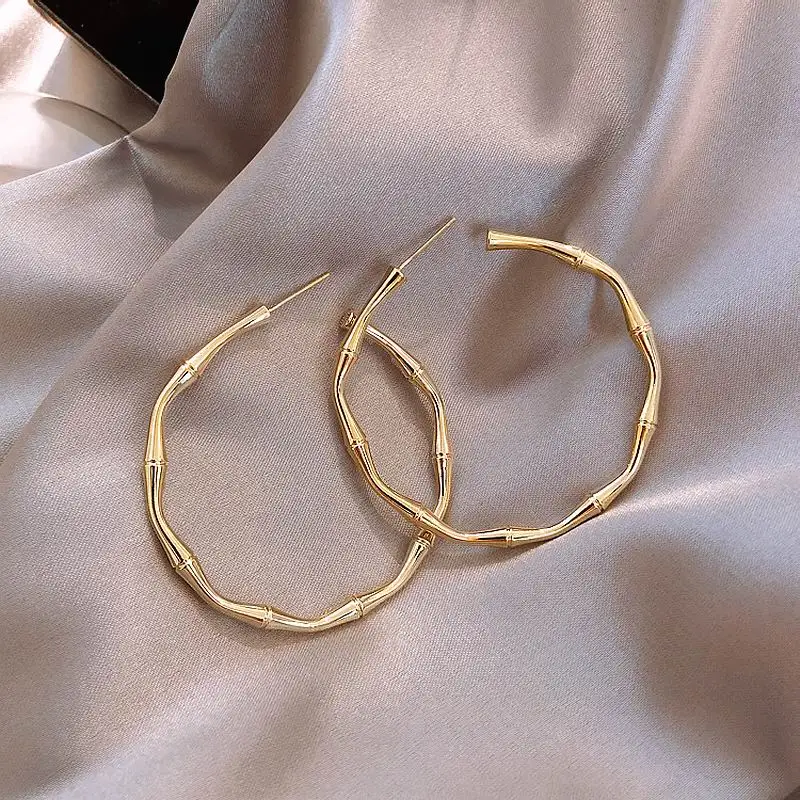 

5cm Bamboo Hoop Earrings 2019 New Trendy Jewelry Big Round Circle Earings Wholesale Gold-Color