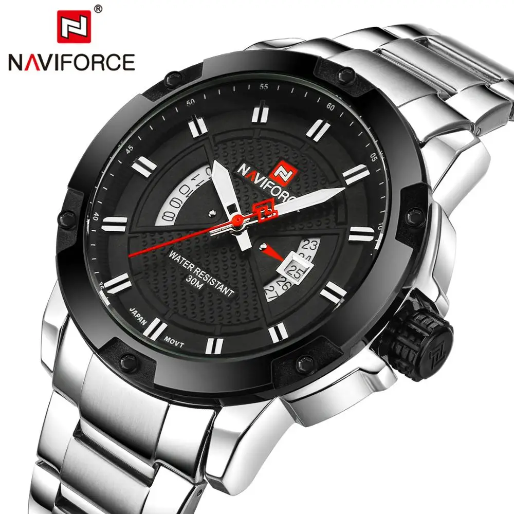 NAVIFORCE, военные кварцевые часы для мужчин, стальной ремешок, календарь, Бизнес Стиль, мужские часы, Топ бренд, Роскошные наручные часы, relogio masculino