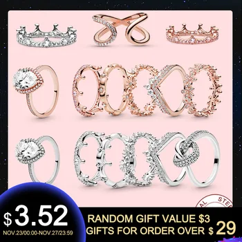 

Rael 925 Sterling Silver RING Crown heart Flower rings Overlay women jewelry rings Couple wedding ring Sparkling CZ gift