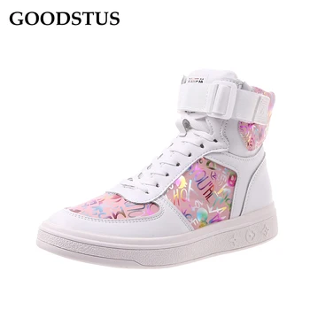 

GOODSTUS Women Pu Sneaker Breathable Platform Comfortable Height Increase High Top Lace-Up Velcro Female Outdoor Casual Shoes