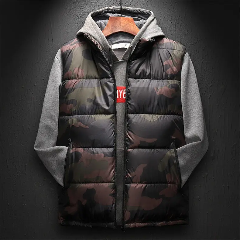 Male Vest Coat 2019 Autumn Winter Men Sleeveless Jacket Camouflage Padded Down Vest Men Waistcoat Brand Clothing Plus Size 6XL 14