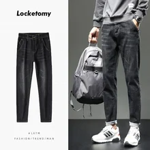 

New Men's Black and Gray Jeans Trendy Slim Stretch All-match Casual Trousers Fashion Streetwear Men's Pants джинсы для мужчин