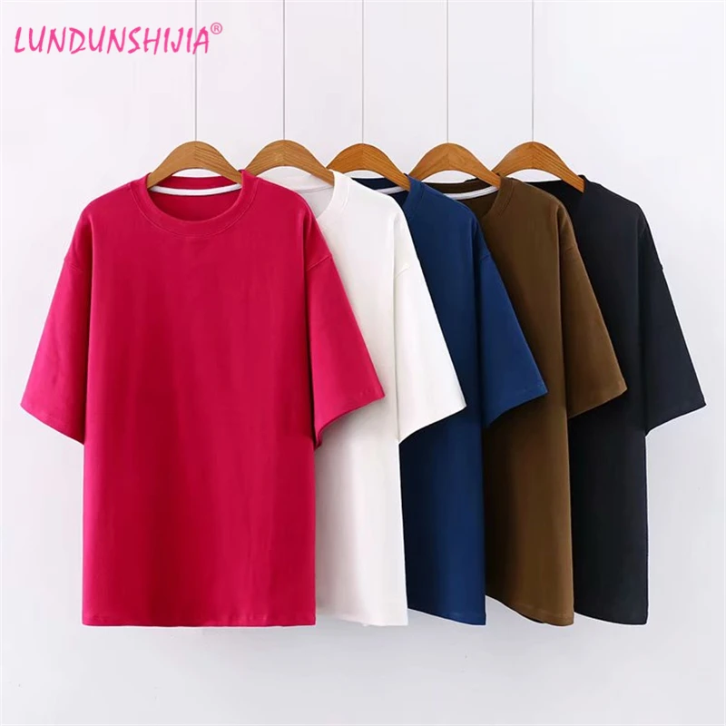 LUNDUNSHIJIA New Fashion Dragon Fruit Color Female Long T-shirt 2020 Spring Summer Casual Harajuku Cotton Loose T-shirts Women | Женская