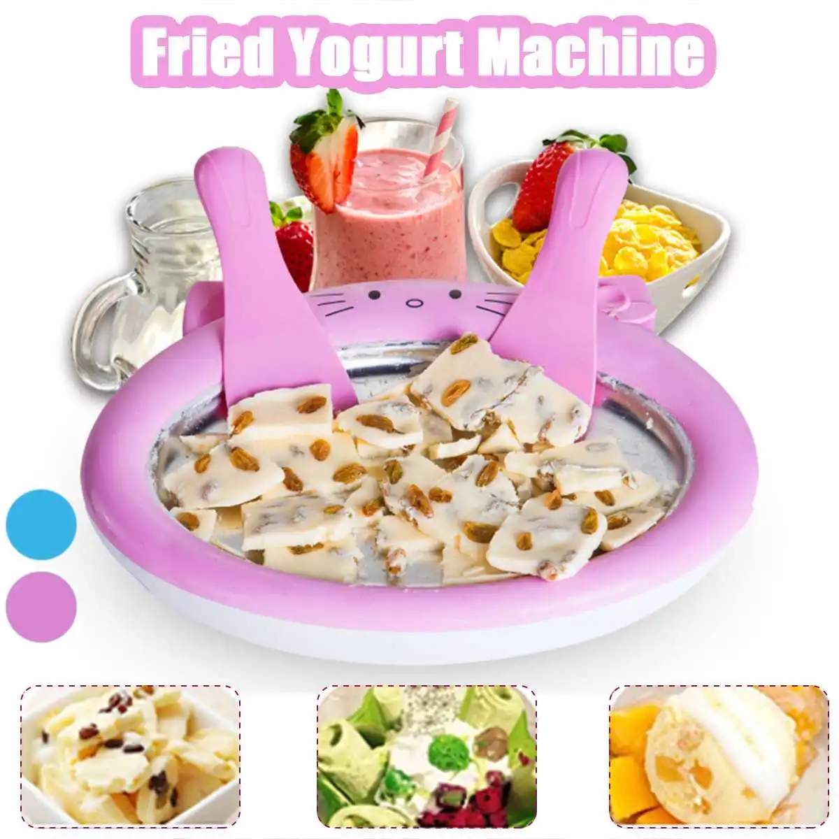 

30*22CM Mini Cartoon Ice Cream Maker Fried Yogurt Machine Summer Cool Ice Make Ice Cream Roll Machine Fried ice tray For Kids