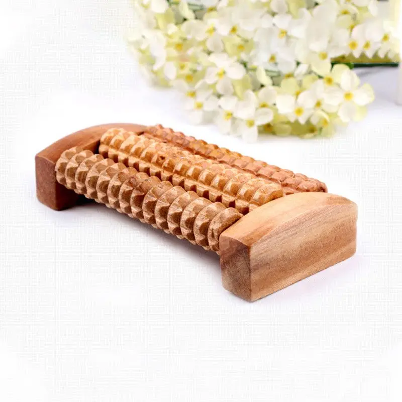 

Spa Gift Anti Cellulite Relief Massager Reflexology Relax Foot Roller Wood Care Tool 3 Row Wooden Care Massage Foot Massager