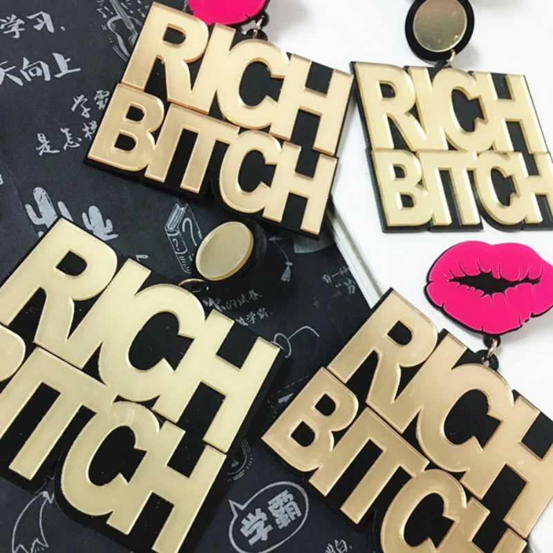 New-Trendy-Acrylic-Gold-RICH-BITCH-Letter-Big-Earrings-For-Women-Pendant-Hip-Hop-Sexy-Red (1)