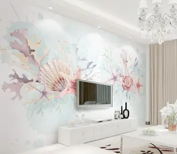 

CJSIR 3d Wallpaper Silk Cloth Fresh Starfish Coral Shell Hand Painted Watercolor TV Background Wall 3d Wallpaper Papel Mural