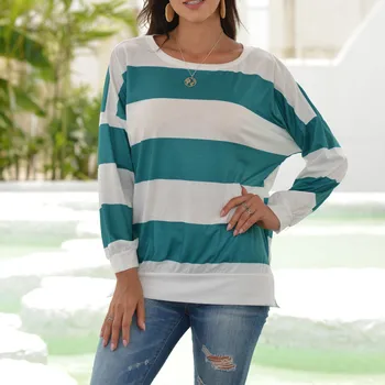 

Plus Size Women blouse Long Sleeve Cotton Shirts New 2020 Spring Fashion round Collar Striped Female Casual Tops Shirts#G3