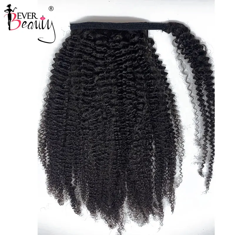 Ponytail Human Hair Mongolian Afro Kinky Curly Wrap Around Drawstring Ponytail 4B 4C Clip In Extensions Hair Bundles Ever Beauty