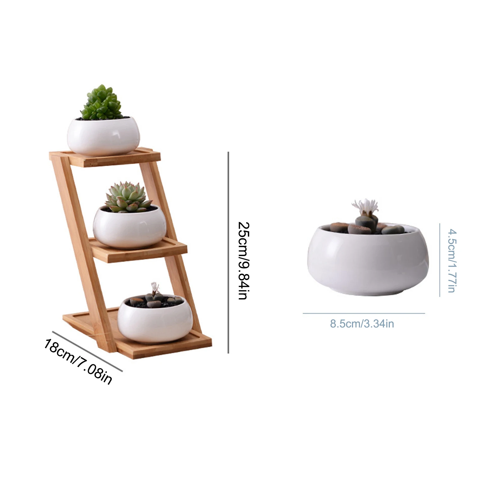 

New 3 Tier Bonsai Holder Home Balcony Bamboo Wood Flower Pot Holder with 3 Flowerpots Modern Shelf for Office