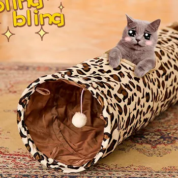 

Plush Pet Cat Tunnel Tube Leopard Print Foldable Kitten Rabbit Playing Toy LAD-sale