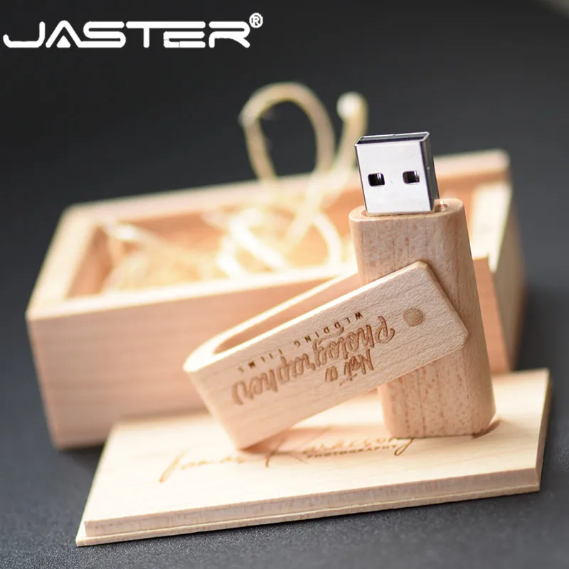 JASTER free logo wooden Heart-shaped gift+metal box USB Flash Drive 2.0 64GB 32GB 16GB 8GB U Disk photography wedding gifts jump drive