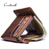 CONTACT'S Genuine Crazy Horse Leather Men Wallets Vintage Trifold Wallet Zip Coin Pocket Purse Cowhide Leather Wallet For Mens 1