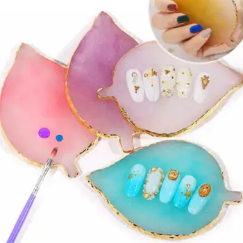

Resin Agate Manicure Palette Golden Brim Leaf Shape Nails Color Plate Manicure Nail Art Tool