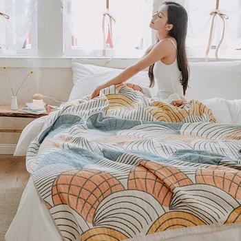 

Claroom 100% Cotton Muslin Autumn Blanket Bed Sofa Throw Breathable Chic Indian Style Bed Cover Soft Throw For Picnic Travel Use