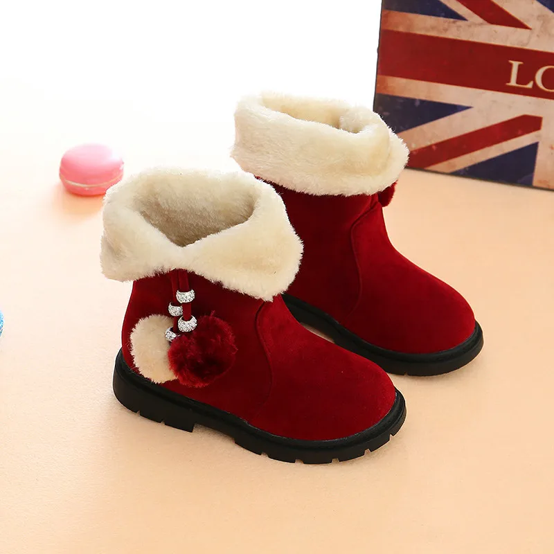 Детские зимние Нескользящие теплые хлопковые ботинки принцессы для маленьких девочек; botte enfant fille chaussure schuhe; тонкие туфли