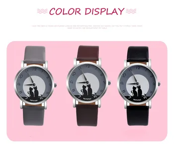 

Watch Women Pretty Cute Cat Pattern Womens Cat Faux Leather Analog Quartz Watch zegarek damski reloj mujer часы женские 909