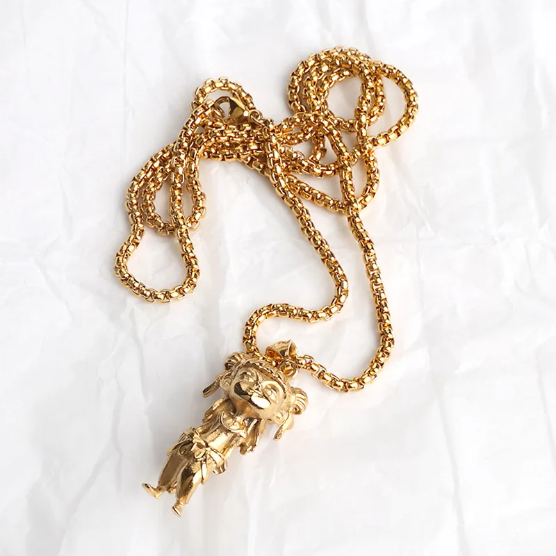 

Titanium Steel Golden Personalized Pendant Necklace Hip Hop Chain Metal Women Men Jewelry Chinese Style