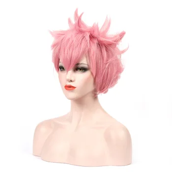 

My Hero College Luhu Sanai Cosplay Pink Short H Fluffy Layered Cosplay Wig Unisex Pink Synthetic Halloween Party Wigs + Wig Cap