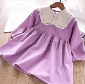 

Spring Girls Causal Dress Baby Girl Turn-down Collar Cotton Long Sleeve Dresses Children Clothes Wholesale