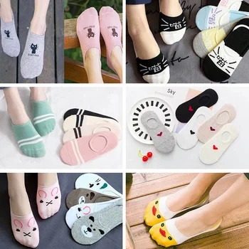 

5 Pairs Women Socks Cotton Ankle Socks Animal Heart Striped Cartoon Cute Socks Summer Short Socks