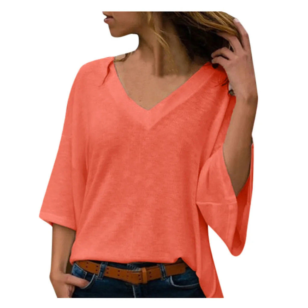 40 модная блузка рубашка с v-образным вырезом повседневная одежда больших размеров Blusas женская одежда летние женские Топы пуловер Блузки - Цвет: B