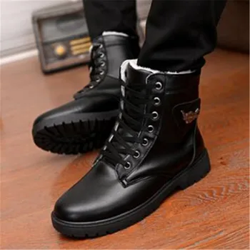 

2020 Hot Men Shoes Fashion Warm Fur Winter Men Ankle Boots Autumn Leather Footwear For Man New High Top Casual Shoes Men Black