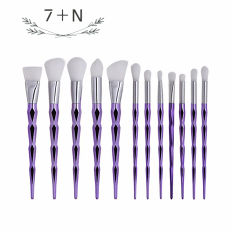 12PcsDiamond Shape Rainbow Handle Makeup Brushes Set Foundation Powder Blush Eye Shadow Lip Face Beauty Tools Kit | Красота и