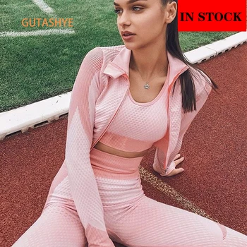 Sport Suit Woman Seamless Running Tracksuit Sportswear Gym Crop Top Yoga Pant Fitness Clothes Workout Leggings Yoga Set 1