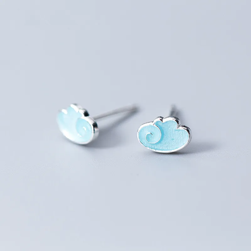 

925 Sterling Silver Blue Enamel Stud Earrings For Women Wedding Gift Female pendientes mujer moda eh1235