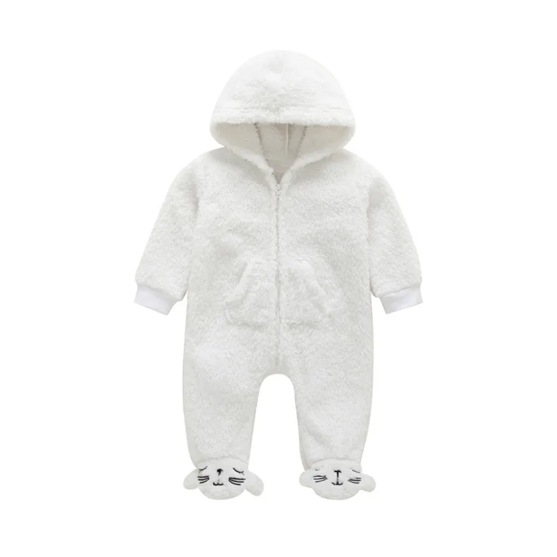 

0-12M New Winter Baby Boys Clothes Girls Coral Fleece Cute Cartoon Romper For Babes Hoodie Jumpsuit Casual Outfits