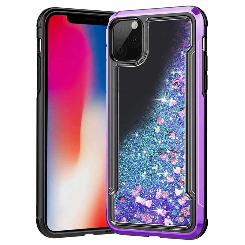 Жидкий защитный чехол для Iphone 11 5,8 6,1 6,5 дюйма жесткий пластик+ ТПУ сыпучий песок с блестками блестящее сердце любовь ударопрочный 50 шт