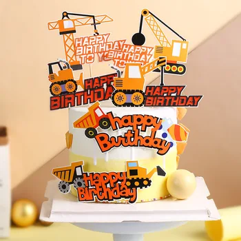 

Cake Decoration Construction Birthday Supplies Crane Forklift Excavator Happy Borthday Ccake Toppers for Boy`s Baby Shower Cake