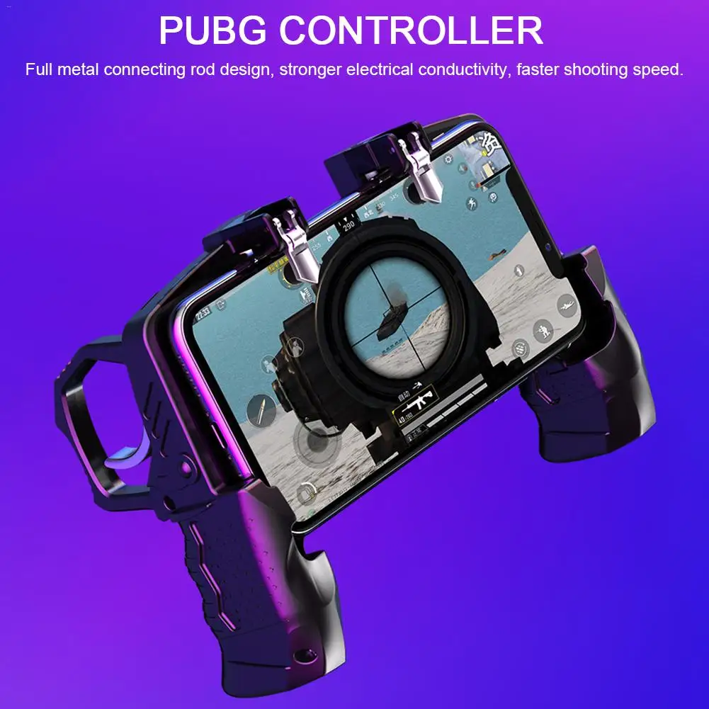  K21 Four Fingers PUBG Game Controller Gamepad Metal Trigger Shooting Free Fire Gamepad Joystick For