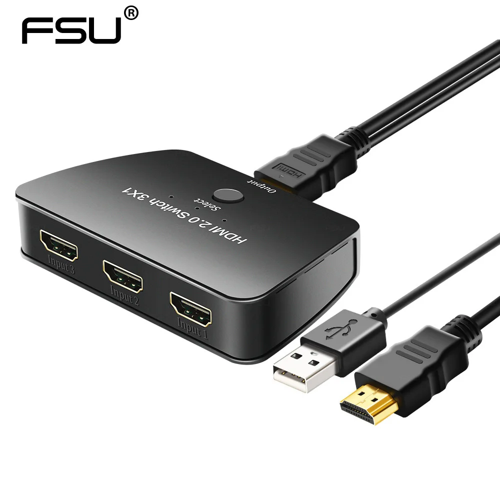

FSU 3 Port HDMI Switch 4K x 2K/60Hz 3 In 1 out with Power Supply Cable Supports 1080P&3D HD Audio for Laptop Notebook PC Adapter
