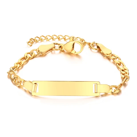 Baby Name Bracelet Figaro Chain Smooth Bangle Link Gold Tone No Fade Safty Jewelry 12cm to 15cm