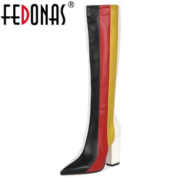 

FEDONAS Quality Brand Patchwork Synthetic Leather Female Long Riding Boots Winter New Warm Plus Size Women Over The Knee Boots