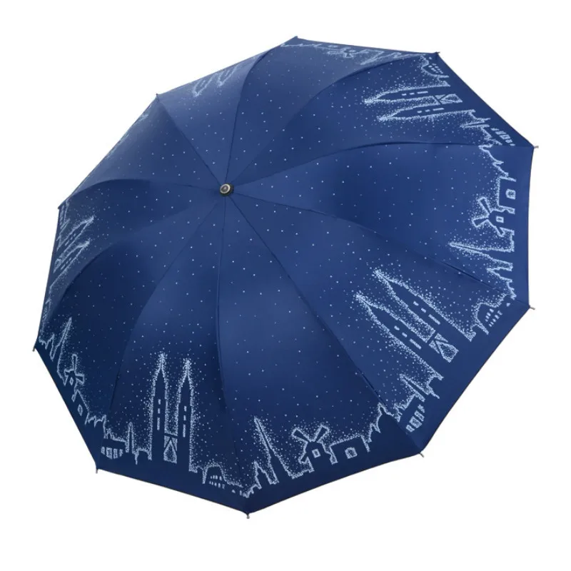 

New Increase Ten Bones Umbrella Big Size Men Women Black Glue Sunscreen Creative Twin Towers Sunny Umbrella 3 Folding Umbrella