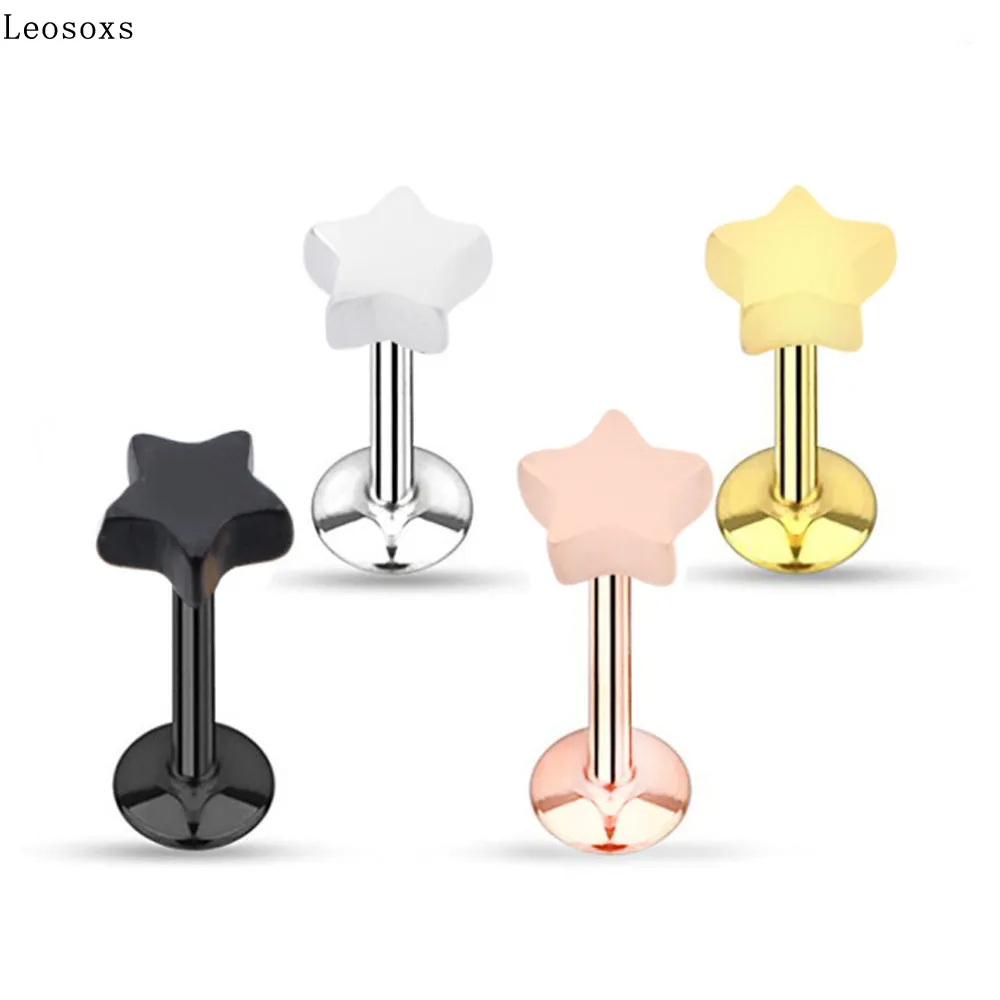 

Leosoxs 2 piece Hot selling four-color inner spiral five-pointed star stainless steel stud earrings pierced lip studs