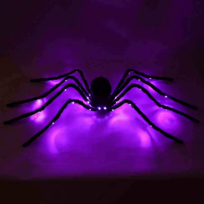 

Halloween Glowing Spiders LED Light Up Black Big Plush Spiders Kids Children Toy Multicolour Spiders For Party Halloween Decor